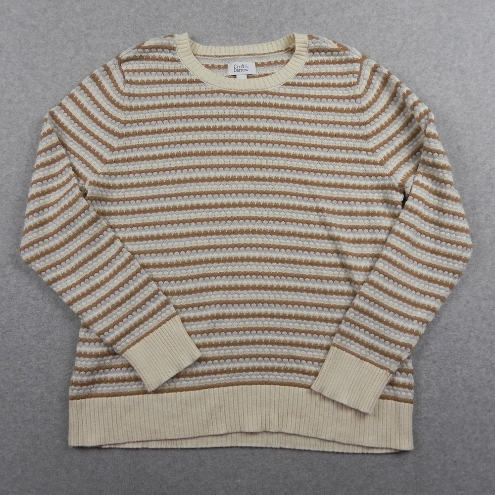Croft & Barrow Sweater Womens Large Pullover Knit Crew Neck Striped Long Sleeve